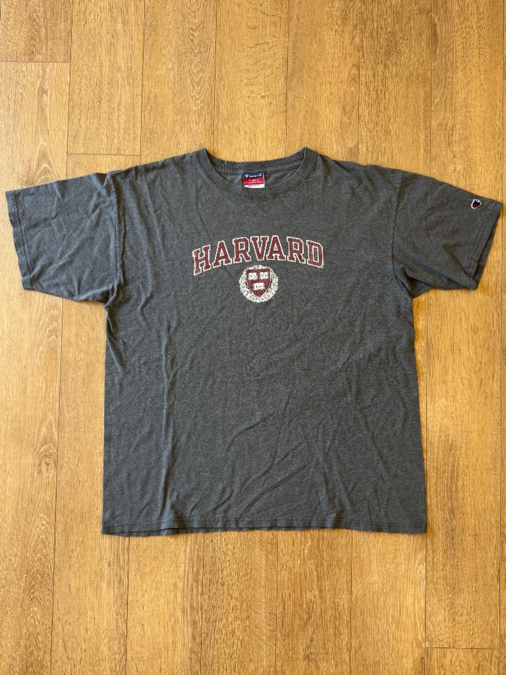 Vintage Harvard Champion Tee XL Distressed Collegiate Graphic Gray Shirt